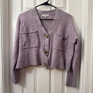 Madewell Lavender Cropped Button-Front Cardigan